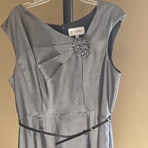 Studio Asymmetrical Gray Sheath Dress with Embellishments